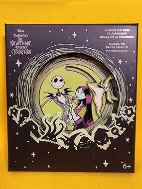 Loungefly Disney NBC Jack & Sally Glow-in-the-Dark Sliding LE 3" Enamel Pin NEW